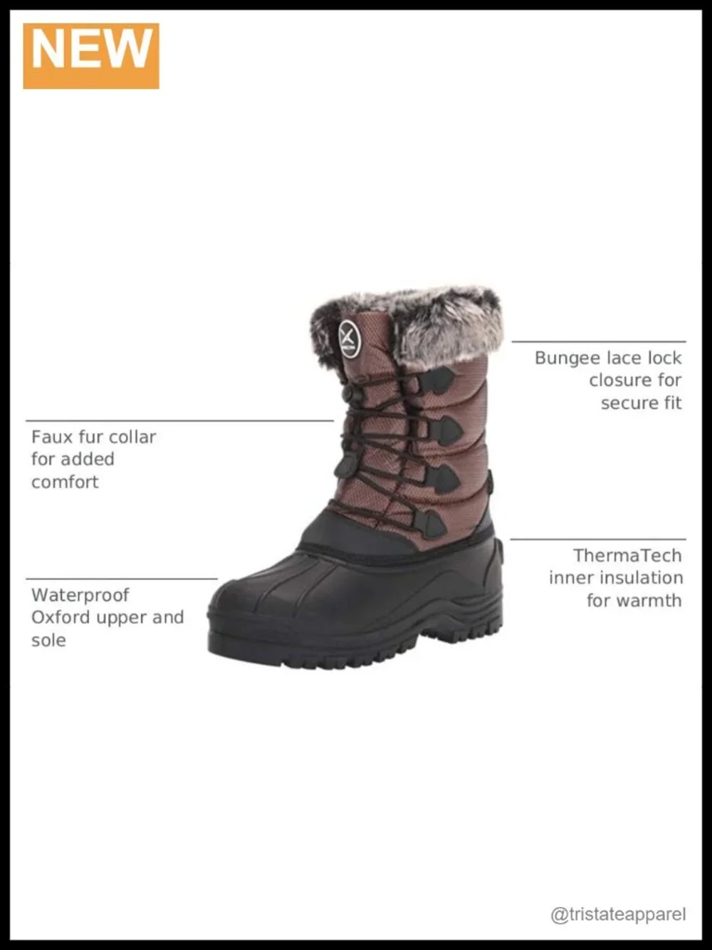 Women's Waterproof Mid-Calf Snow Boots with Faux Shearling and Faux Fur Collar